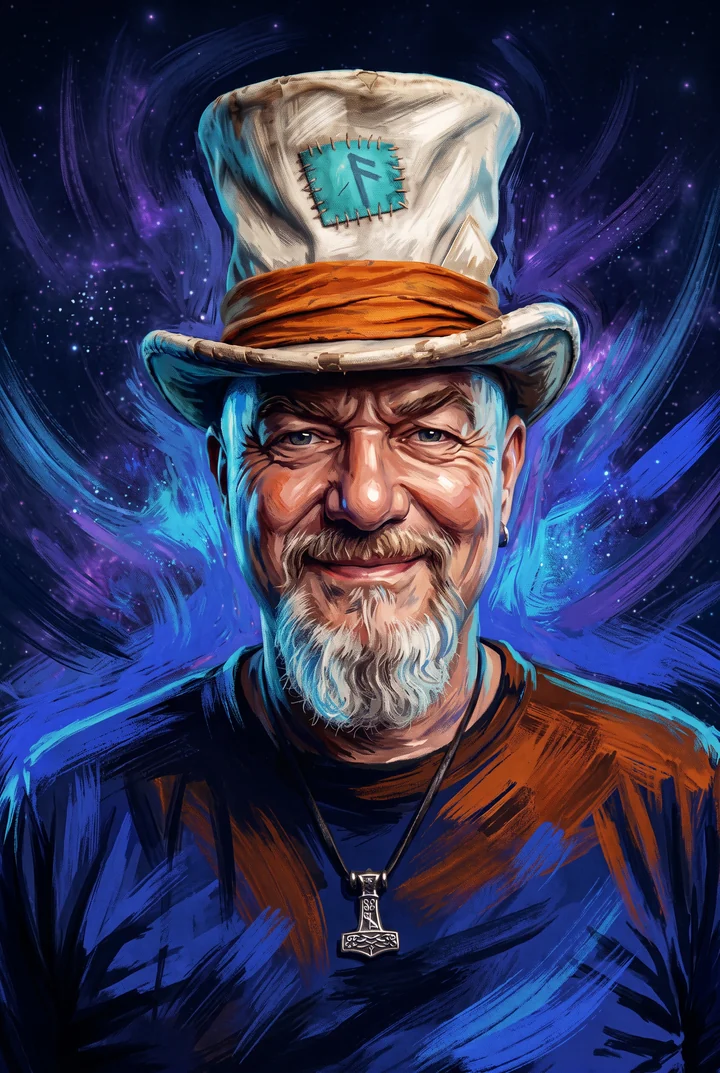 Nikolay Hatzl mit Zylinder, gemalt